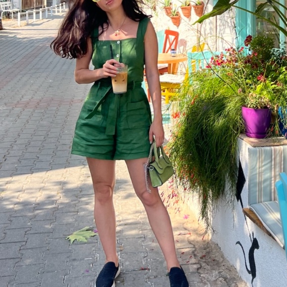 Green Linen Romper - XS - Picture 2 of 7
